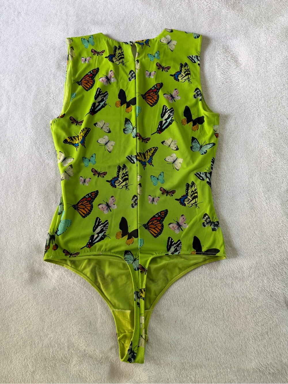 Neon Green Butterfly Print Sleeveless Bodysuit - Picture 3 of 3